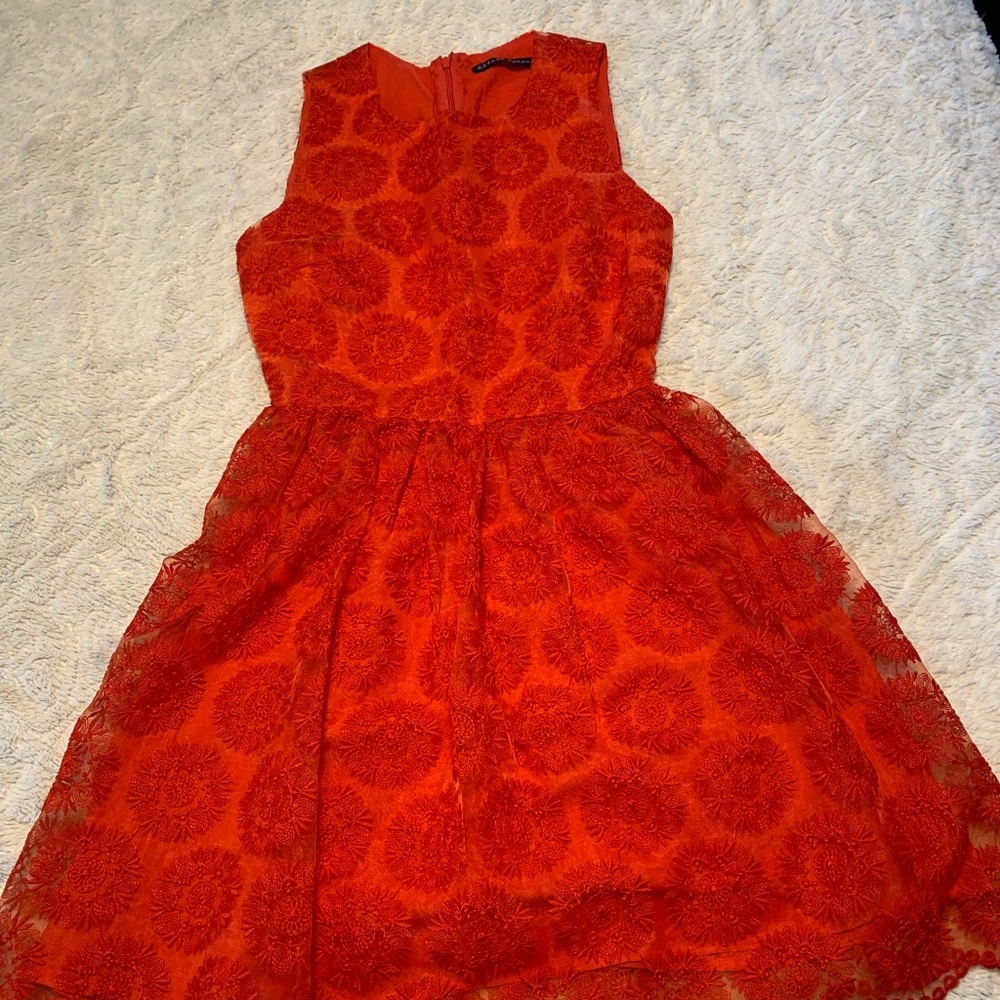 Zara Red Lace Floral Mini Dress